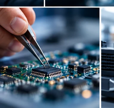 Feinmontage elektronischer Bauteile auf einer Leiterplatte